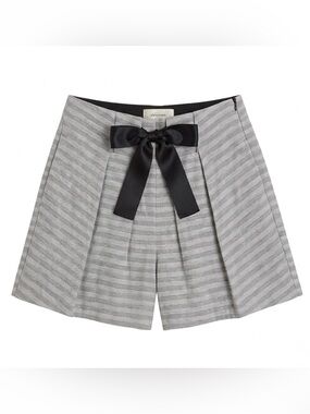 Elevenses by Anthropologie High-Waist Pleated Bow Tie Shorts Grey Stripe Size 0